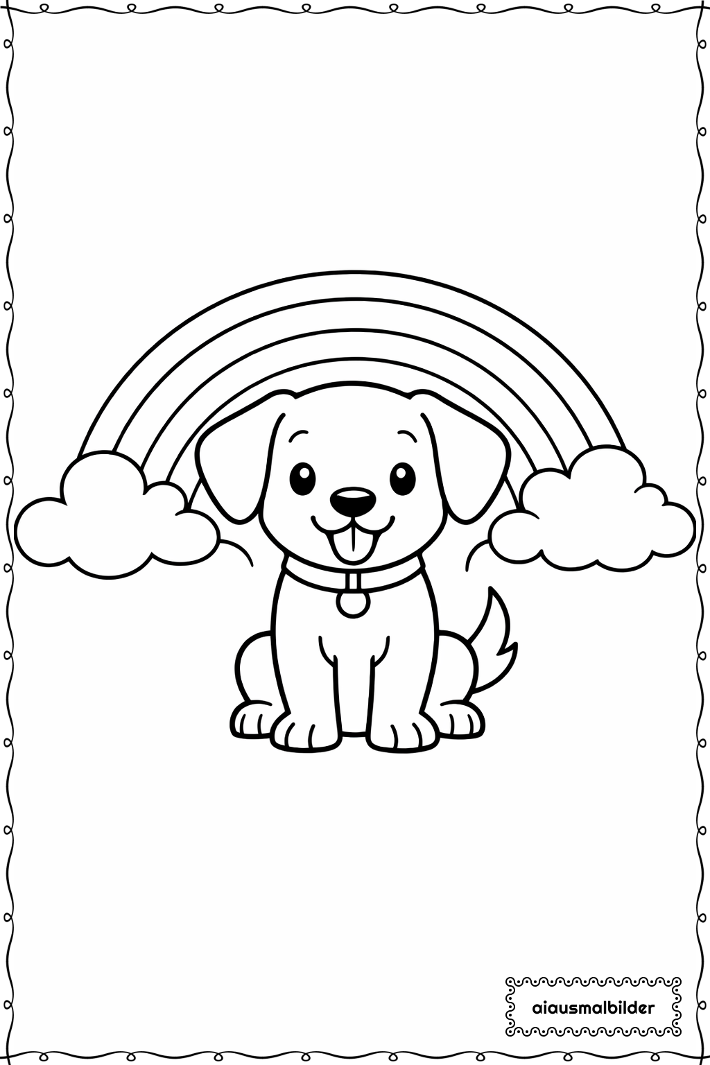  Hund mit Regenbogen Ausmalseite 
