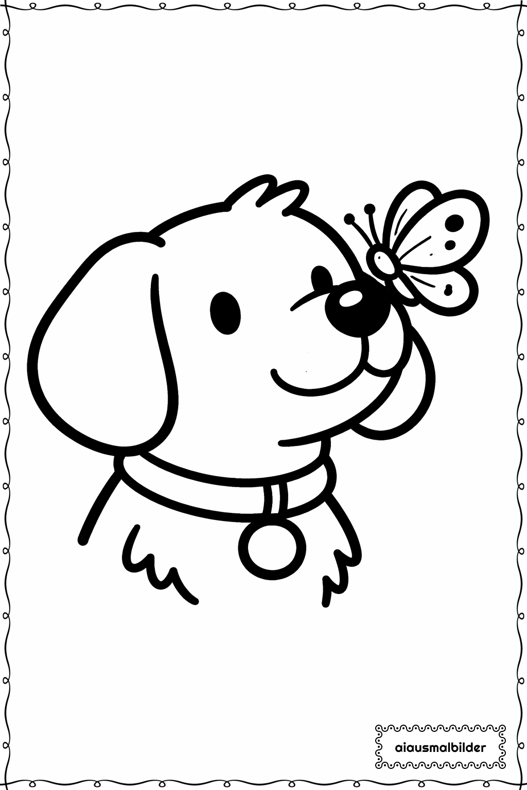  Hund mit Schmetterling Ausmalseite 