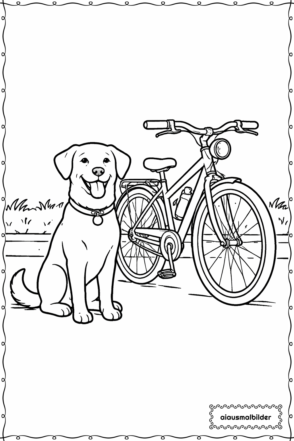  Hund und Fahrrad Ausmalseite 