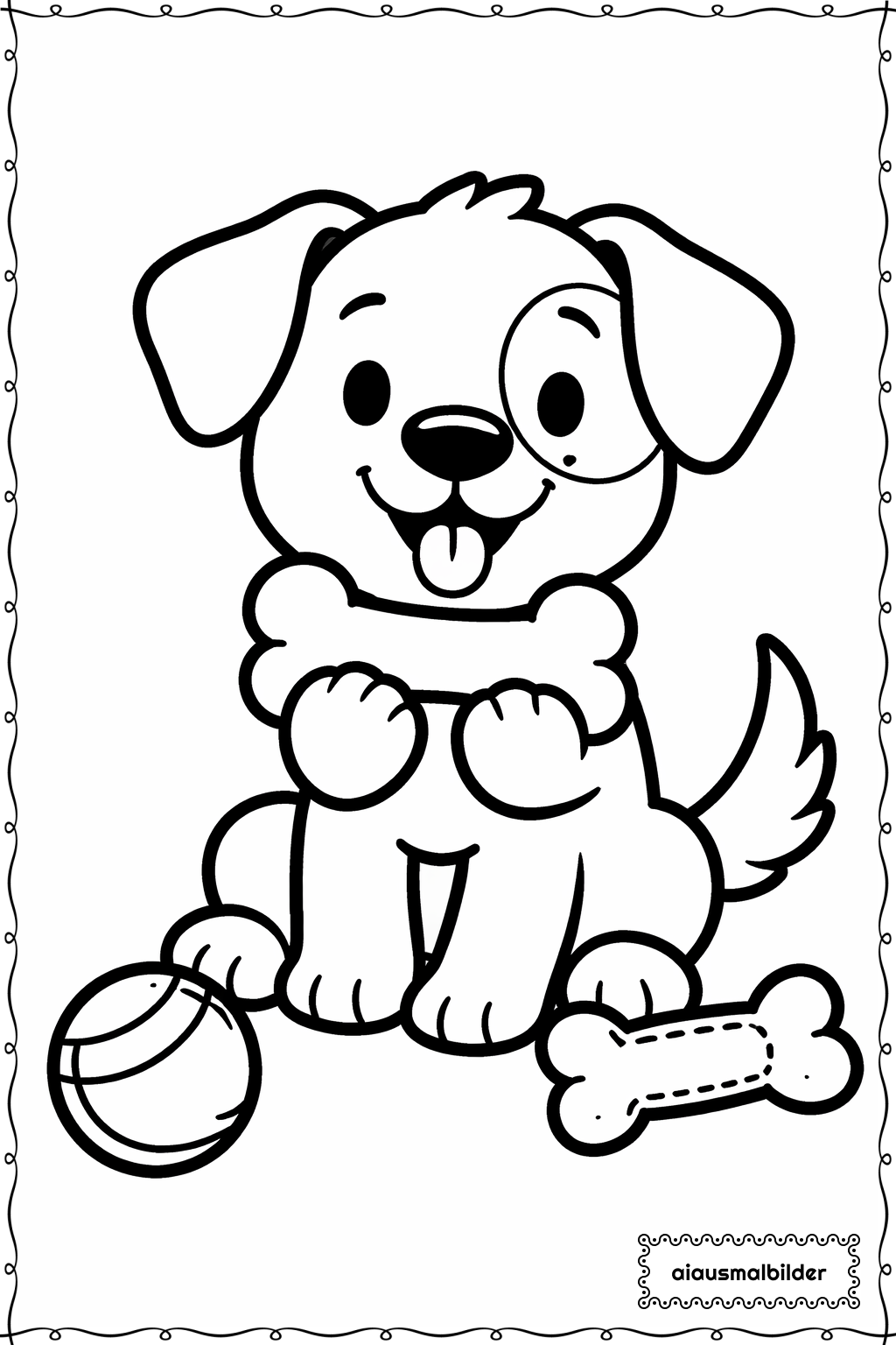  Hund und Spielzeug Ausmalseite 