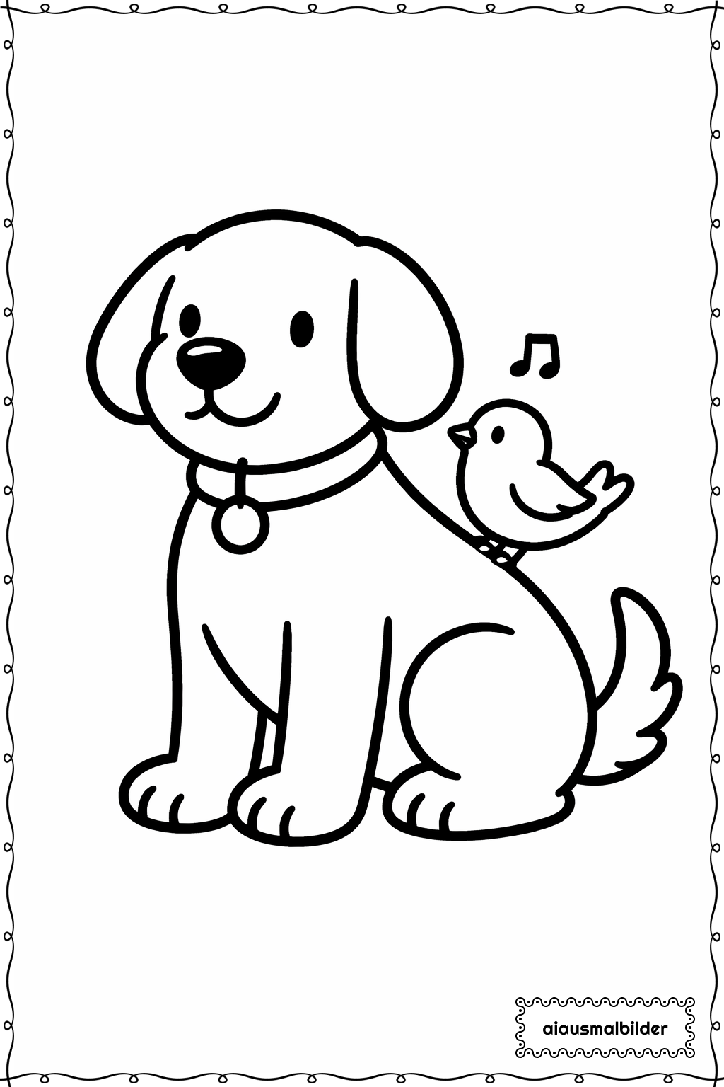  Hund und Vogel Ausmalseite 