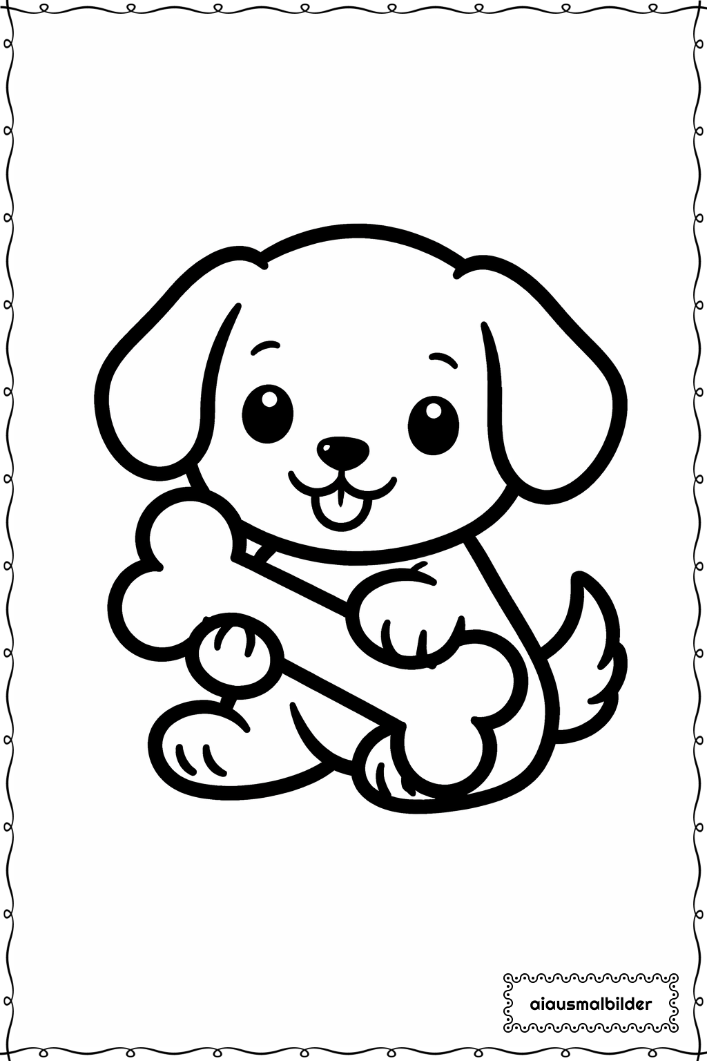  Hundewelpe mit Knochen Ausmalseite 