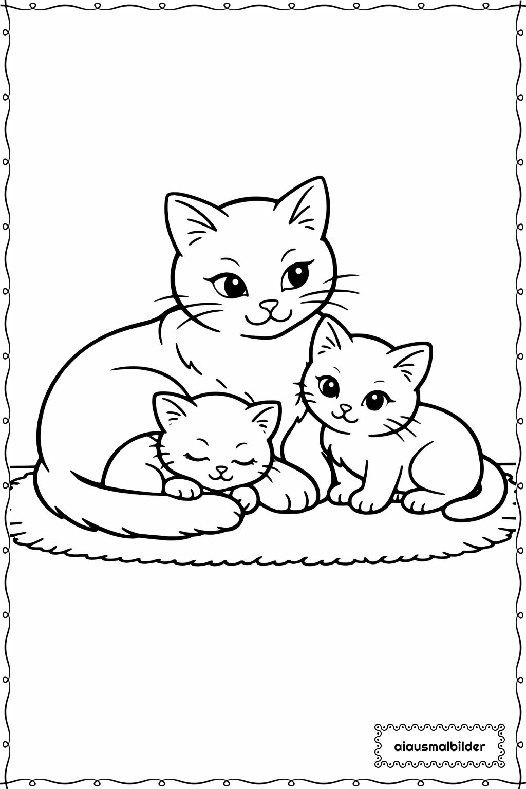  Kätzchen mit Mama Katze Ausmalseite 
