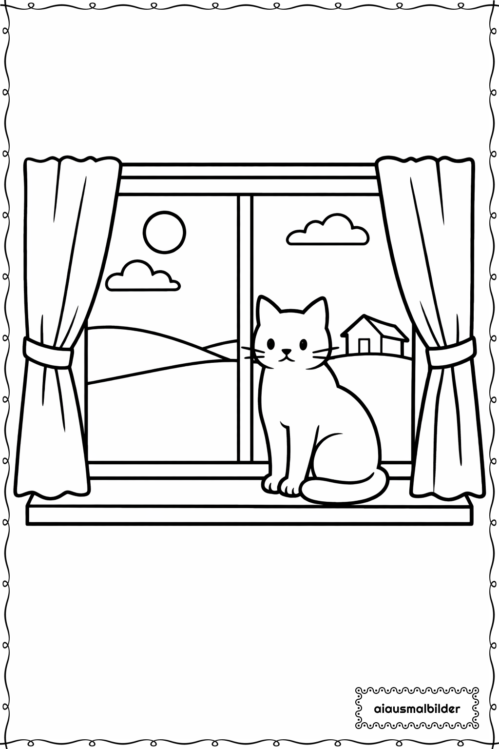  Katze am Fensterbrett Ausmalseite 