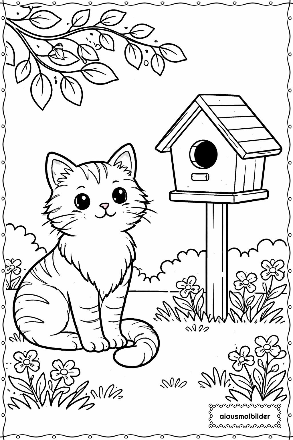  Katze am Vogelhaus Ausmalseite 