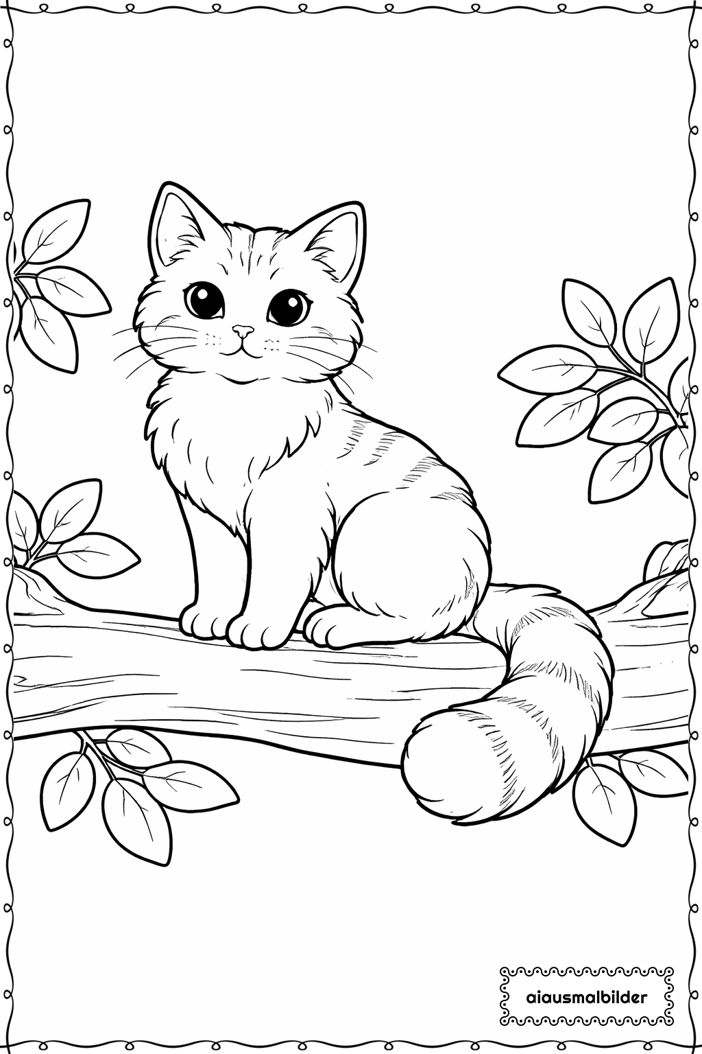  Katze auf Baumast Ausmalseite 