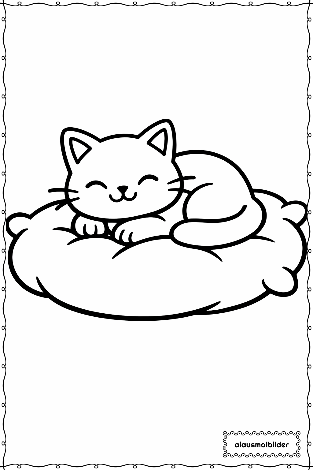  Katze auf Kuschelkissen Ausmalseite 