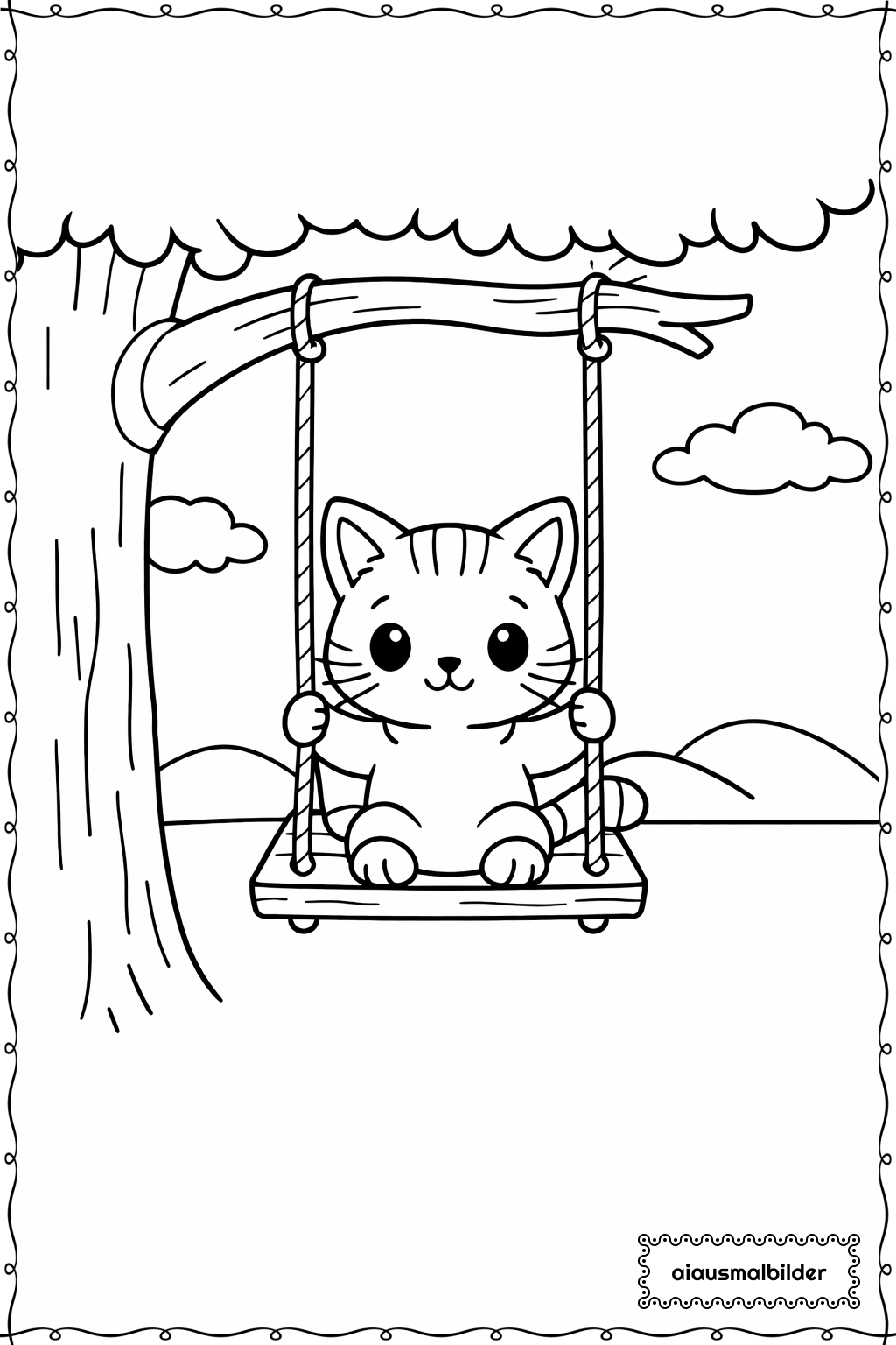  Katze auf Schaukel Ausmalseite 