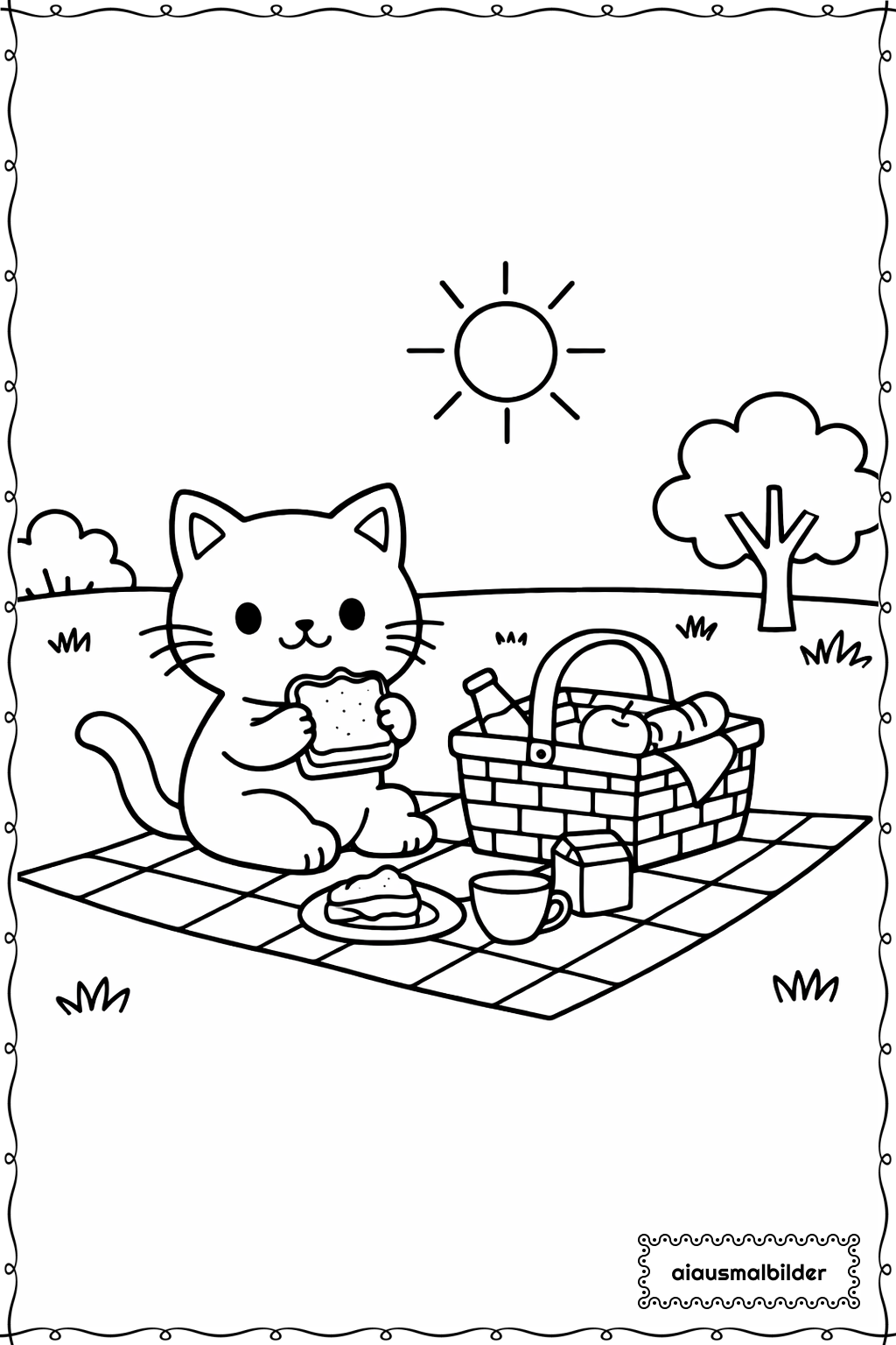 Katze beim Picknick