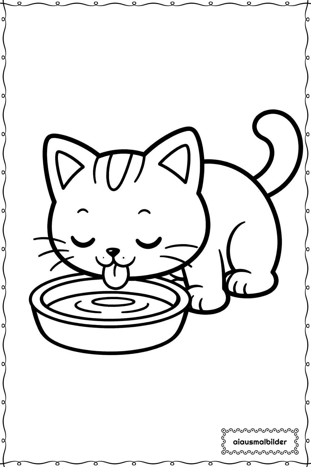  Katze beim Trinken Ausmalseite 