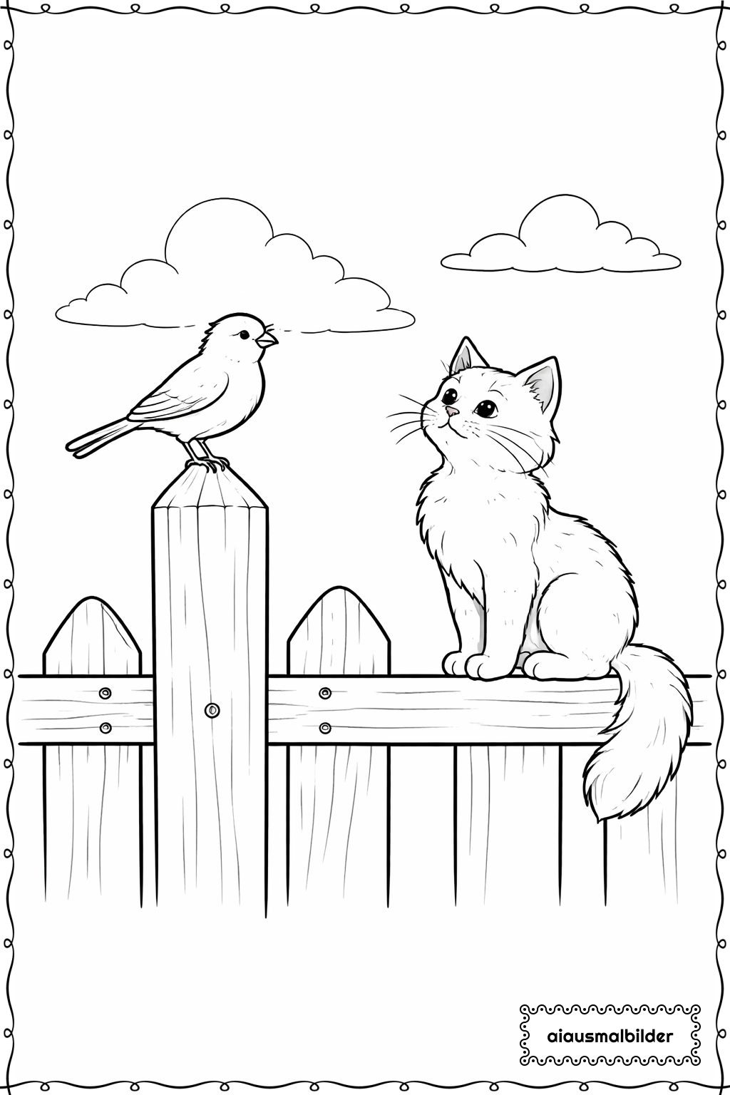  Katze beim Vogel beobachten Ausmalseite 