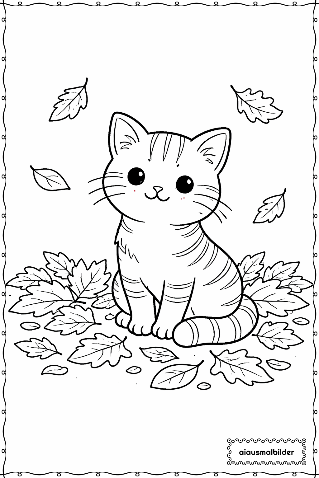  Katze im Herbstlaub Ausmalseite 