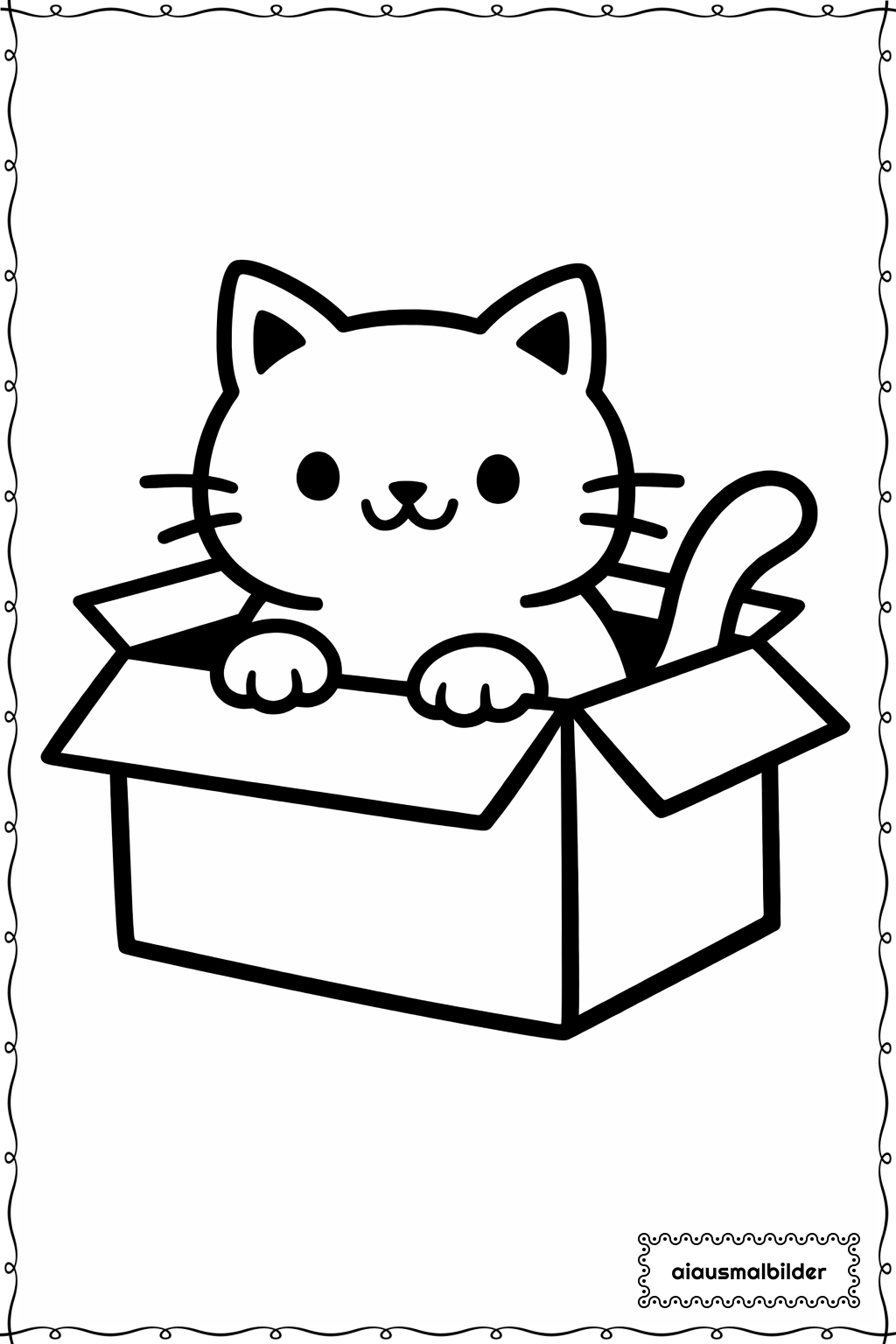  Katze im Karton Ausmalseite 