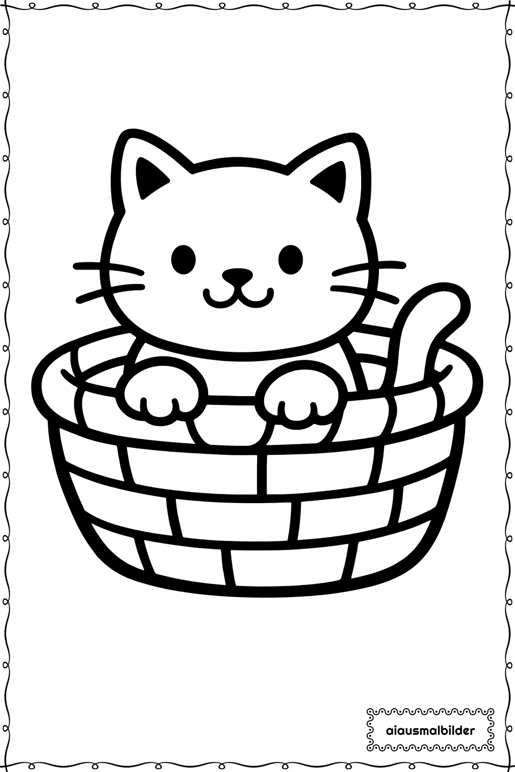  Katze im Korb Ausmalseite 
