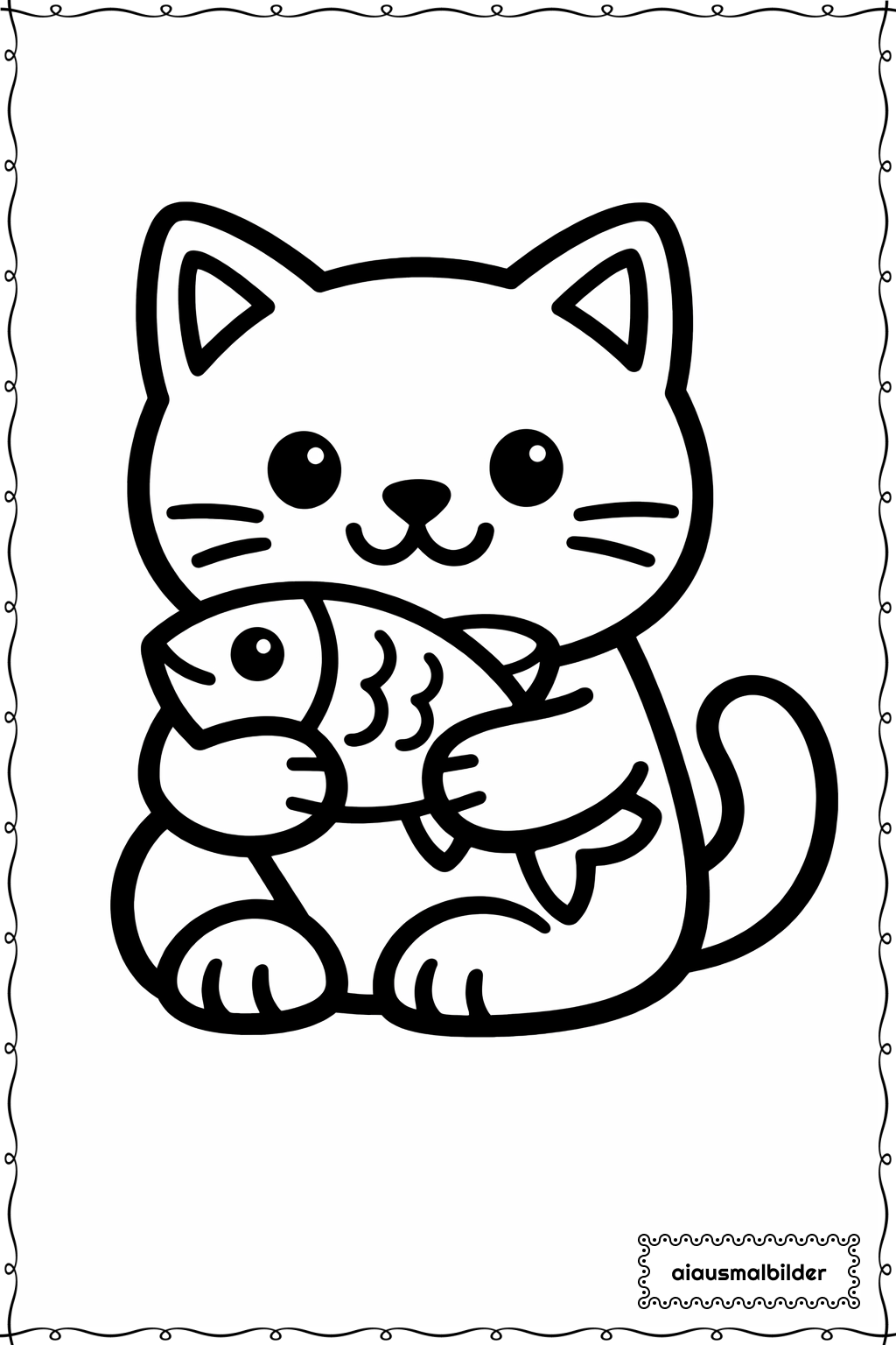  Katze mit Fisch Ausmalseite 