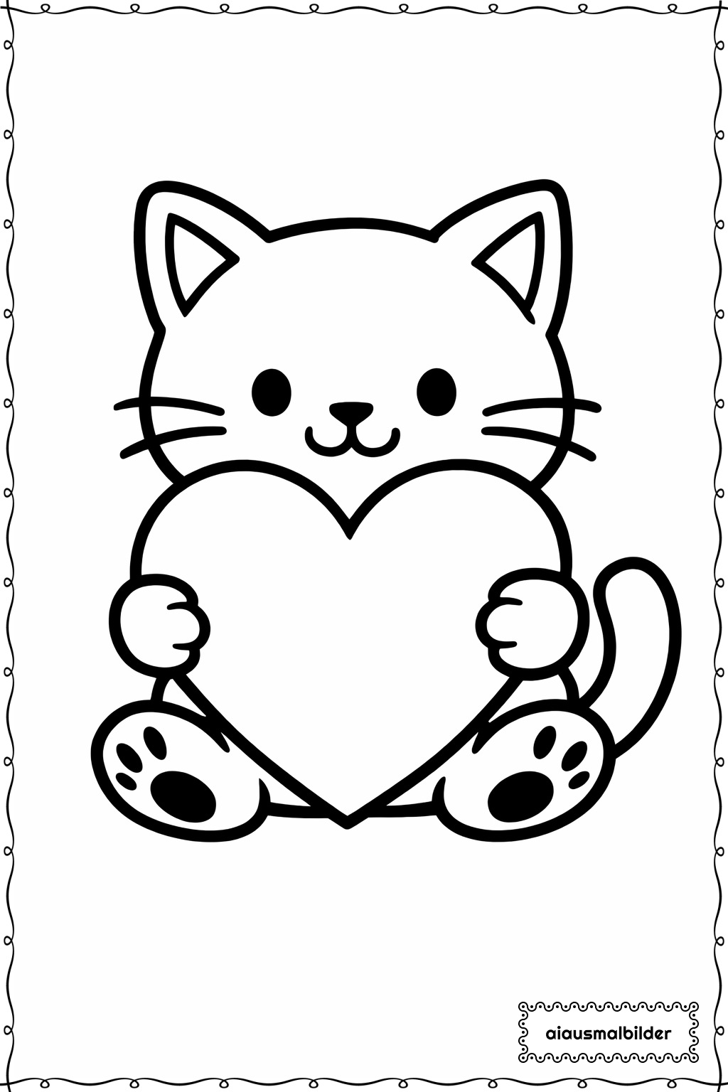  Katze mit Herz Ausmalseite 
