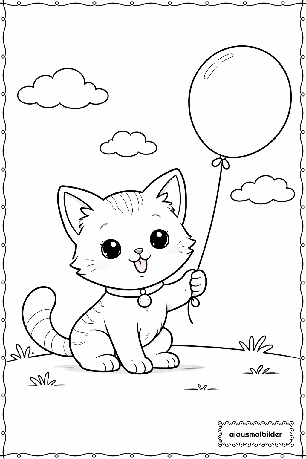  Katze mit Luftballon Ausmalseite 