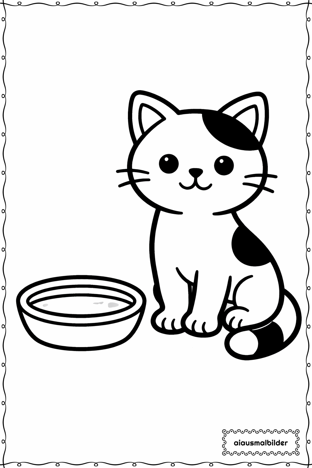  Katze mit Milchschale Ausmalseite 