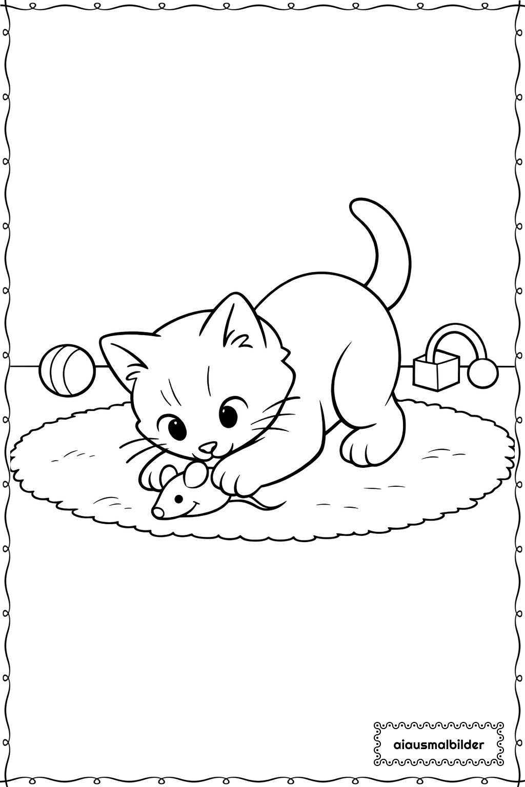  Katze mit Spielzeugmaus Ausmalseite 