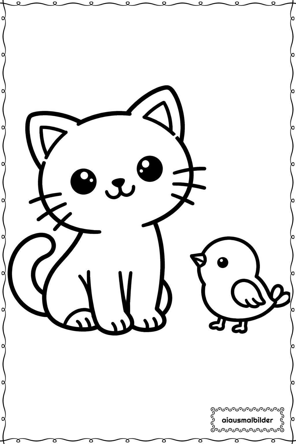  Katze mit Vogelfreund Ausmalseite 