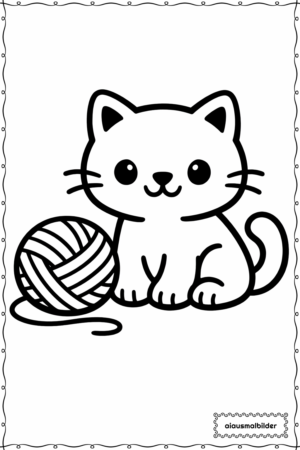  Katze mit Wollknäuel Ausmalseite 