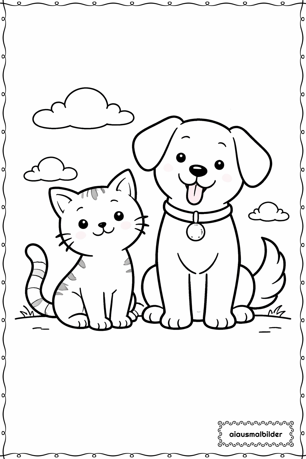  Katze und Hund Freunde Ausmalseite 