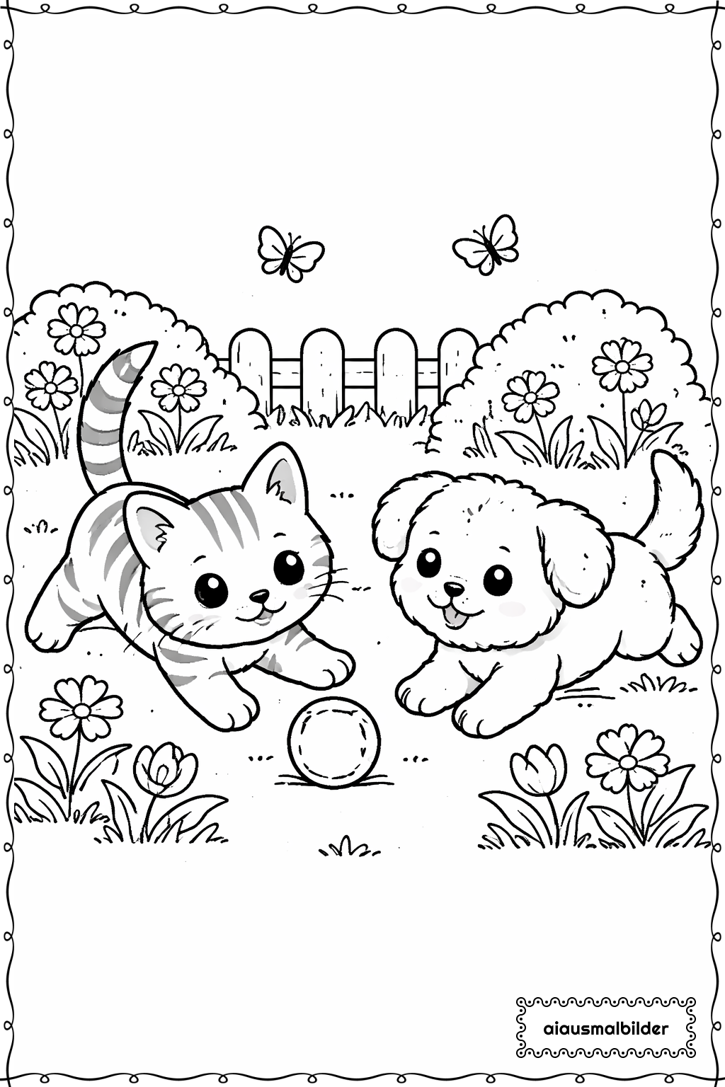  Katze und kleiner Hund Ausmalseite 