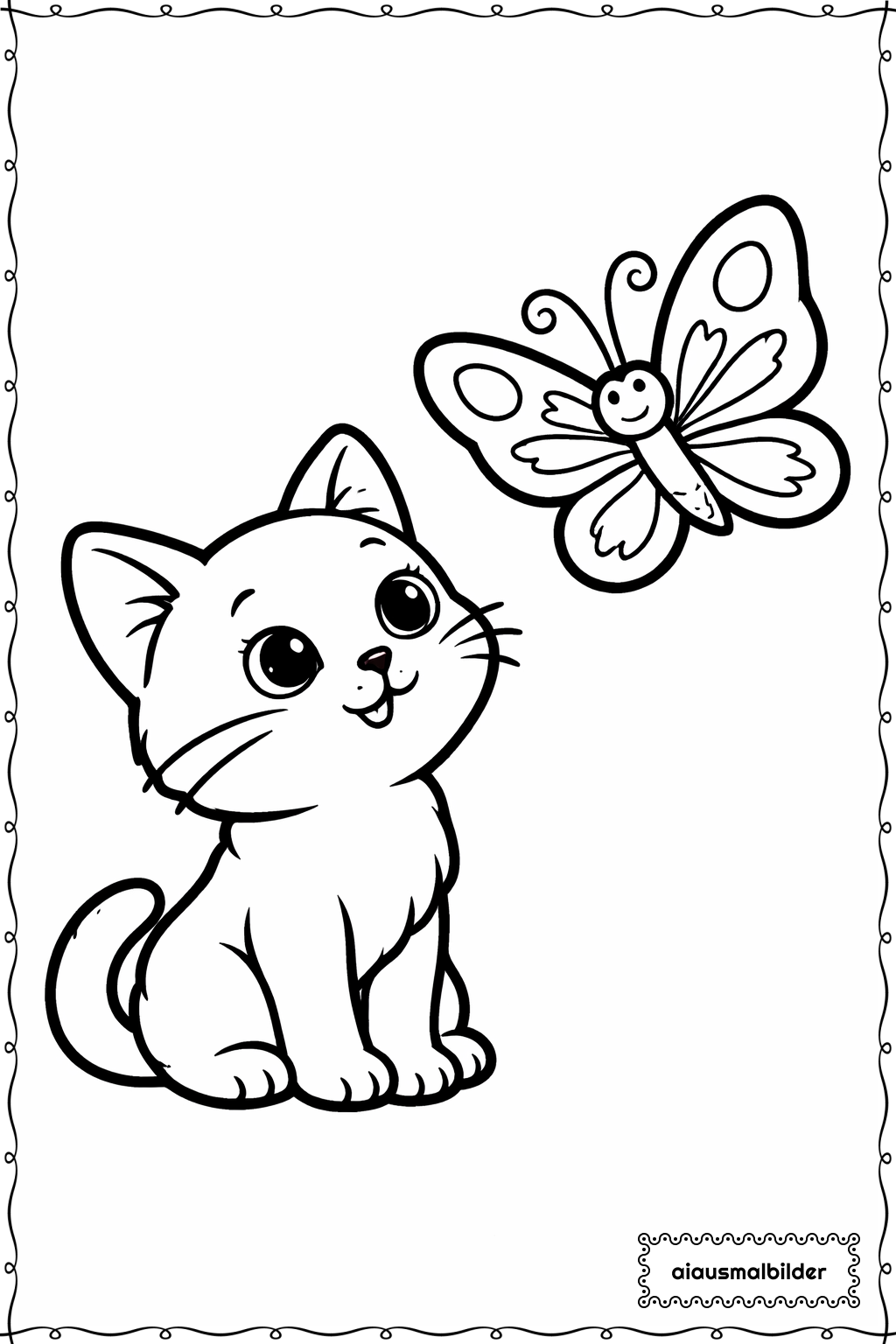  Katze und Schmetterling Ausmalseite 