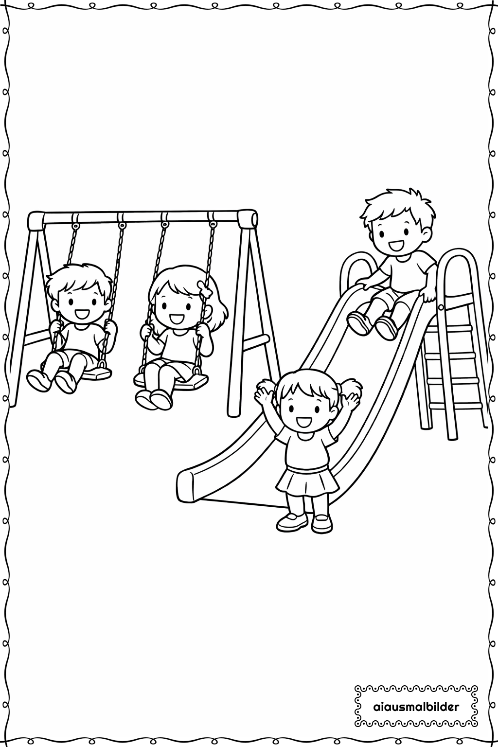  Kinder am Spielplatz Ausmalseite 
