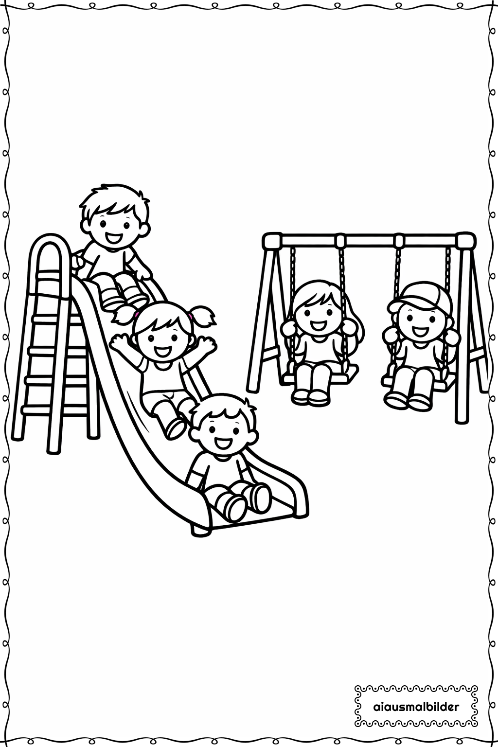  Kinder auf dem Spielplatz Ausmalseite 