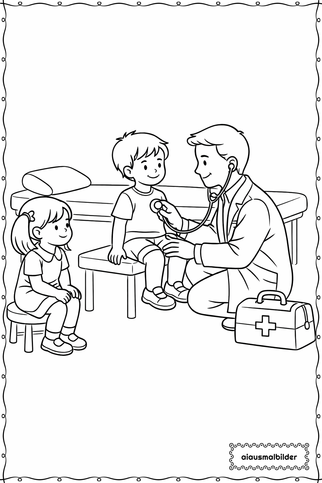  Kinder beim Arztbesuch Ausmalseite 
