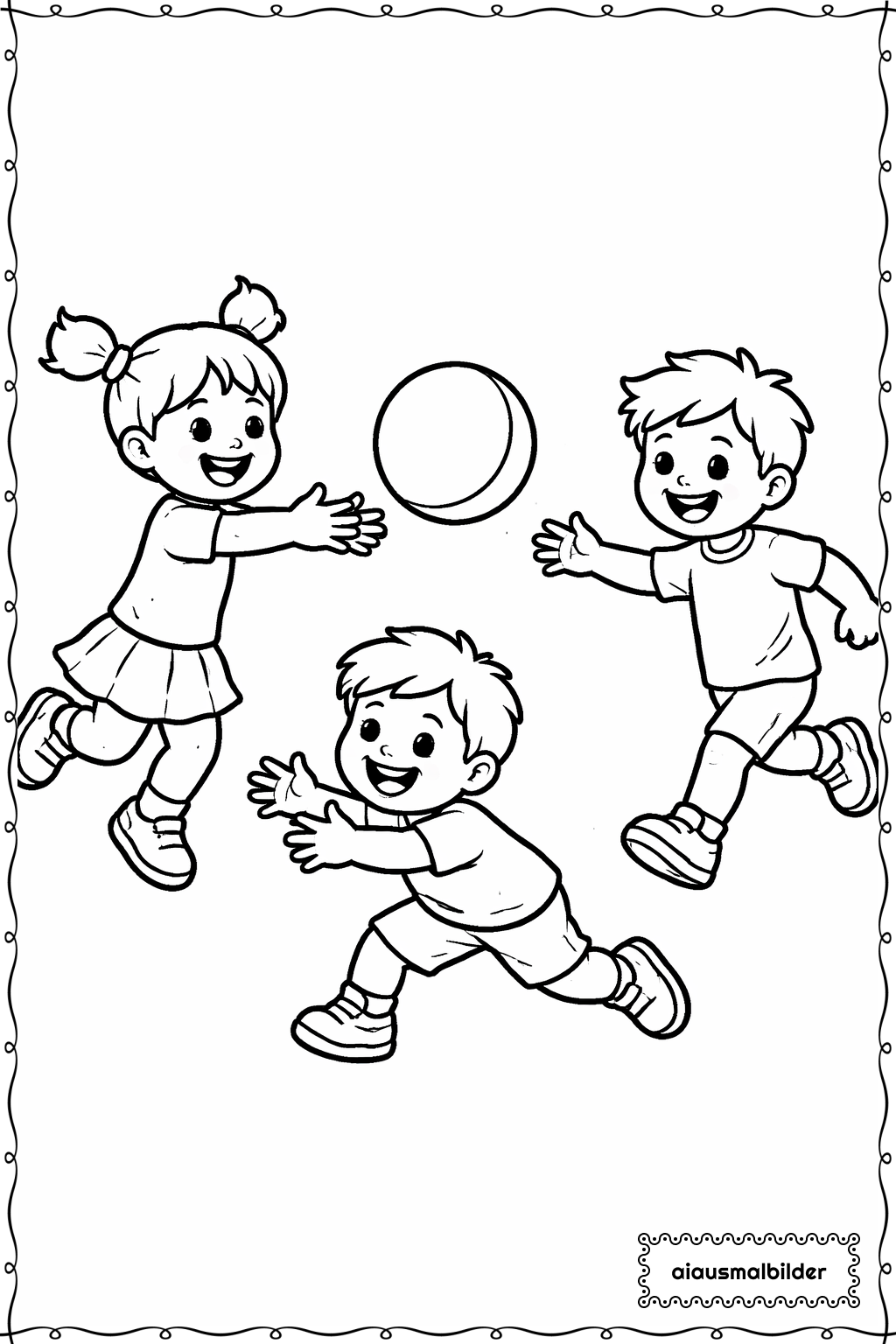  Kinder beim Ballspielen Ausmalseite 
