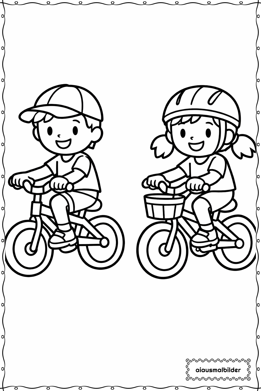  Kinder beim Fahrradfahren Ausmalseite 