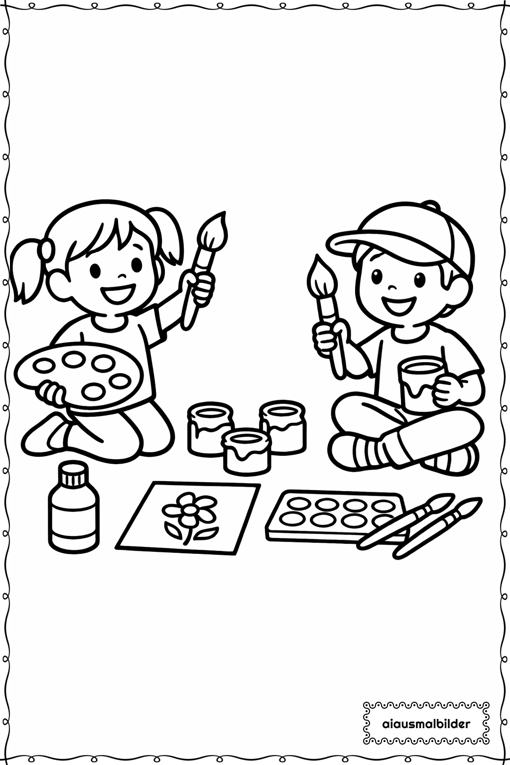  Kinder beim Malen Ausmalseite 