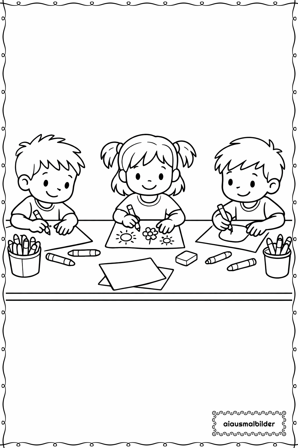  Kinder beim Malen Ausmalseite 