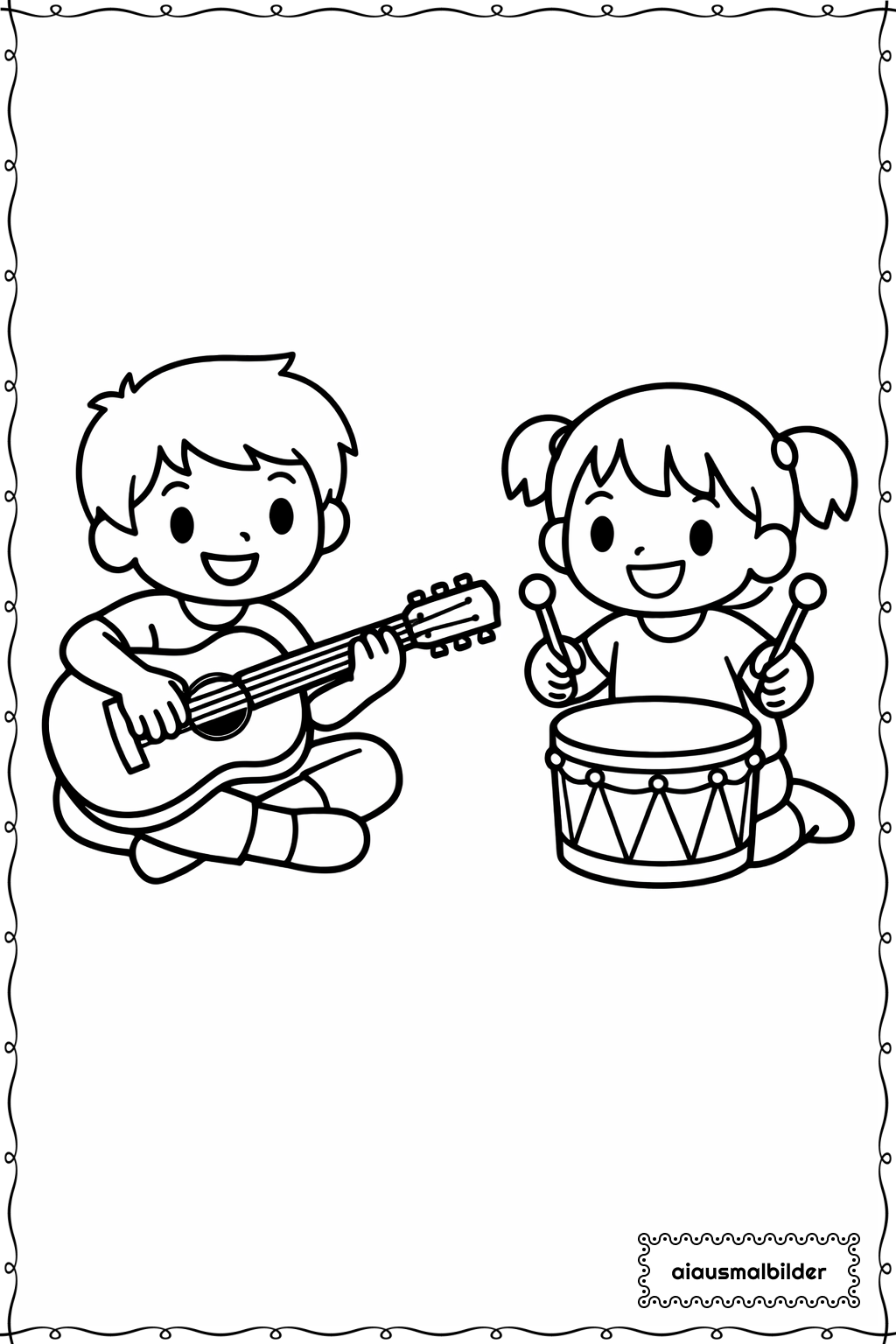  Kinder beim Musizieren Ausmalseite 