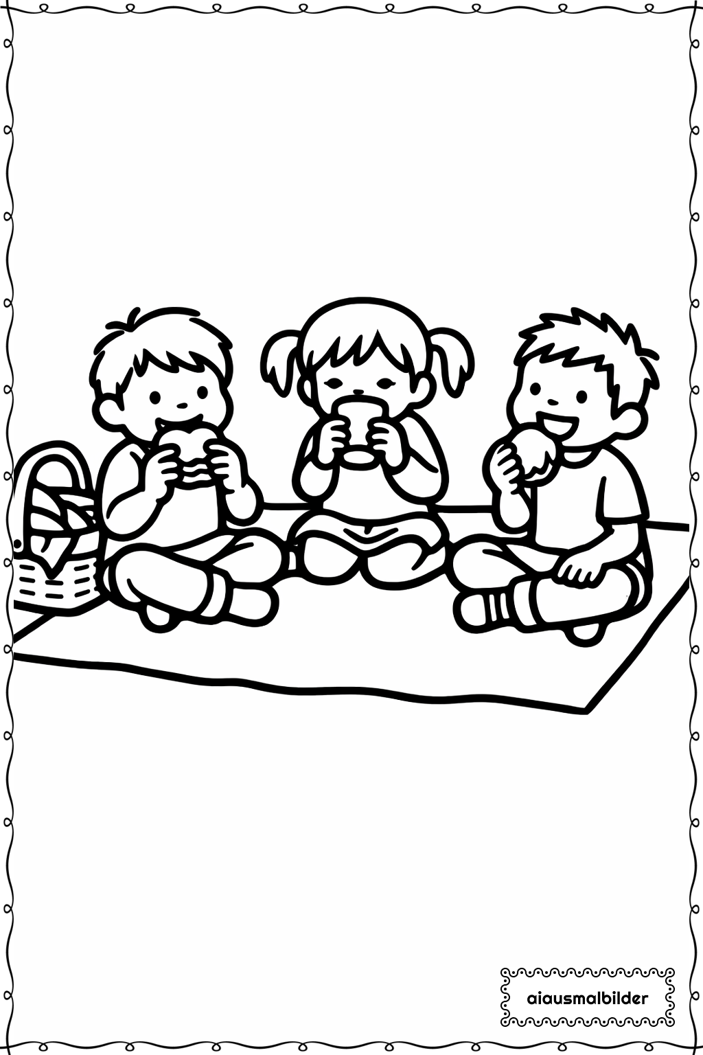  Kinder beim Picknick Ausmalseite 