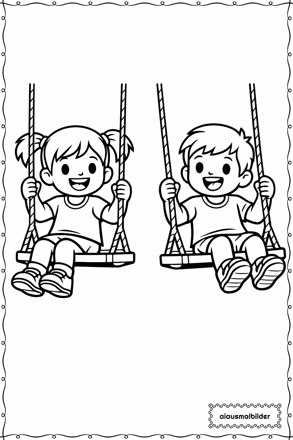  Kinder beim Schaukeln Ausmalseite 