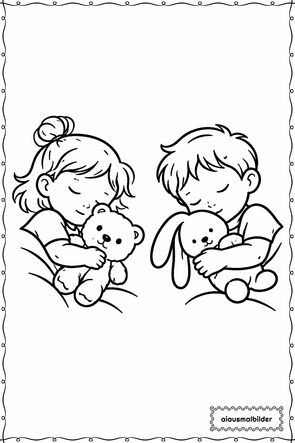  Kinder beim Schlafen Ausmalseite 