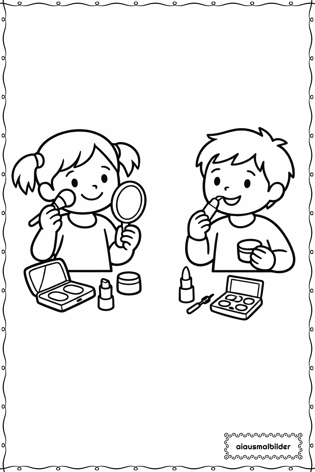  Kinder beim Schminken Ausmalseite 