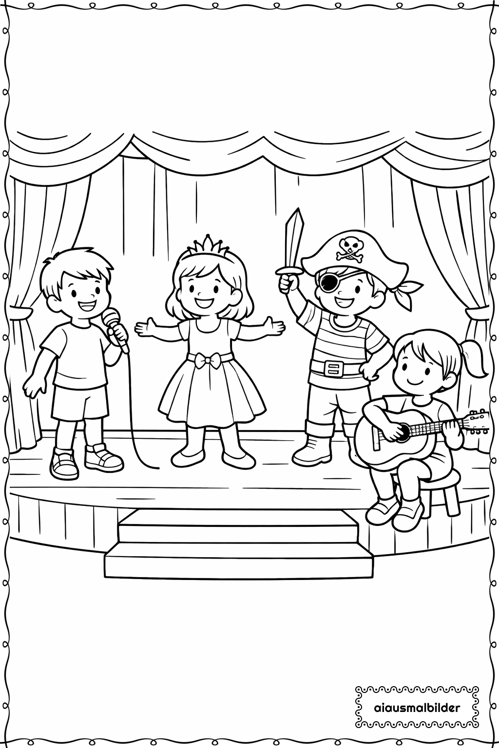  Kinder beim Theater Ausmalseite 