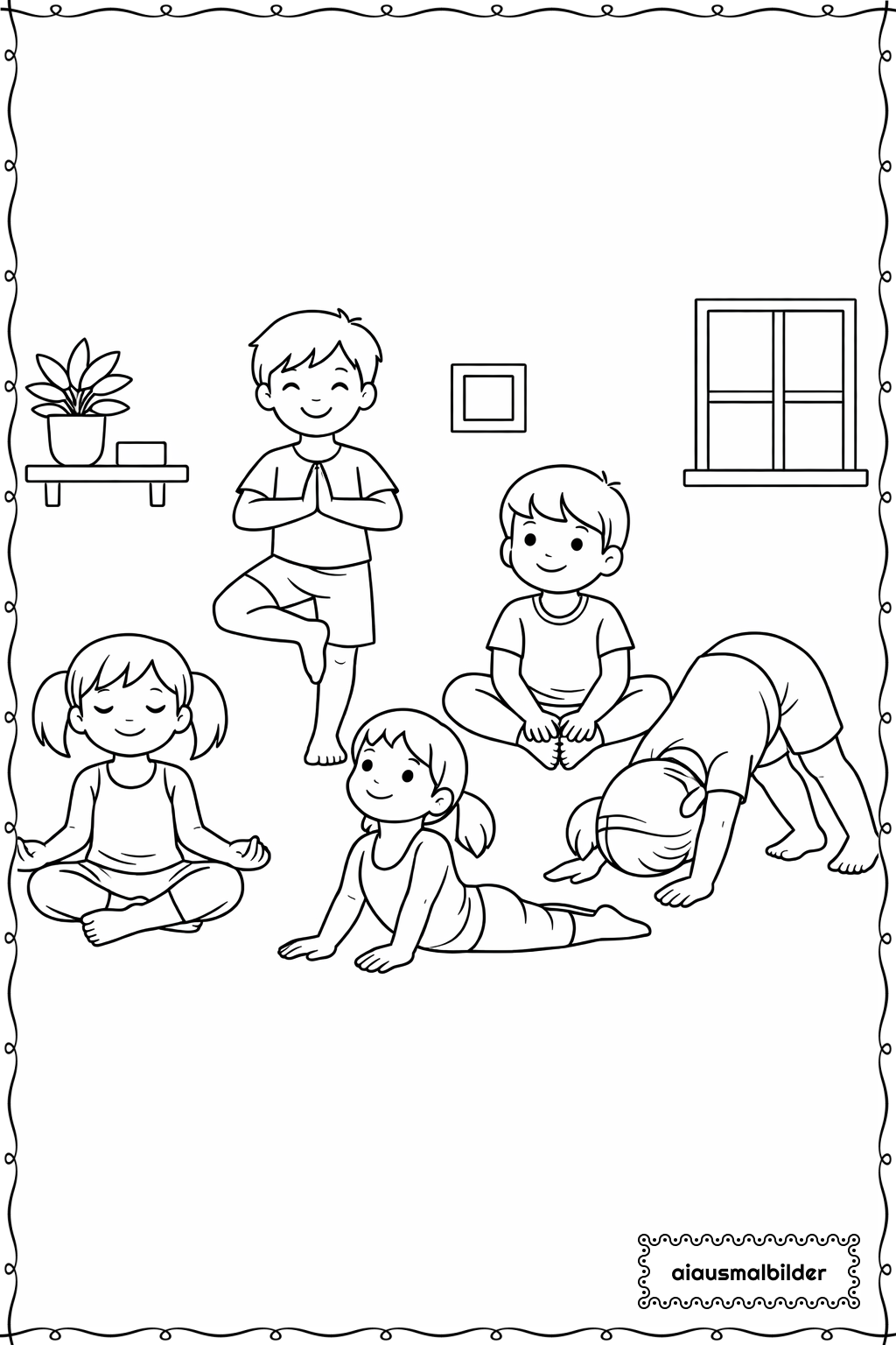  Kinder beim Yoga Ausmalseite 