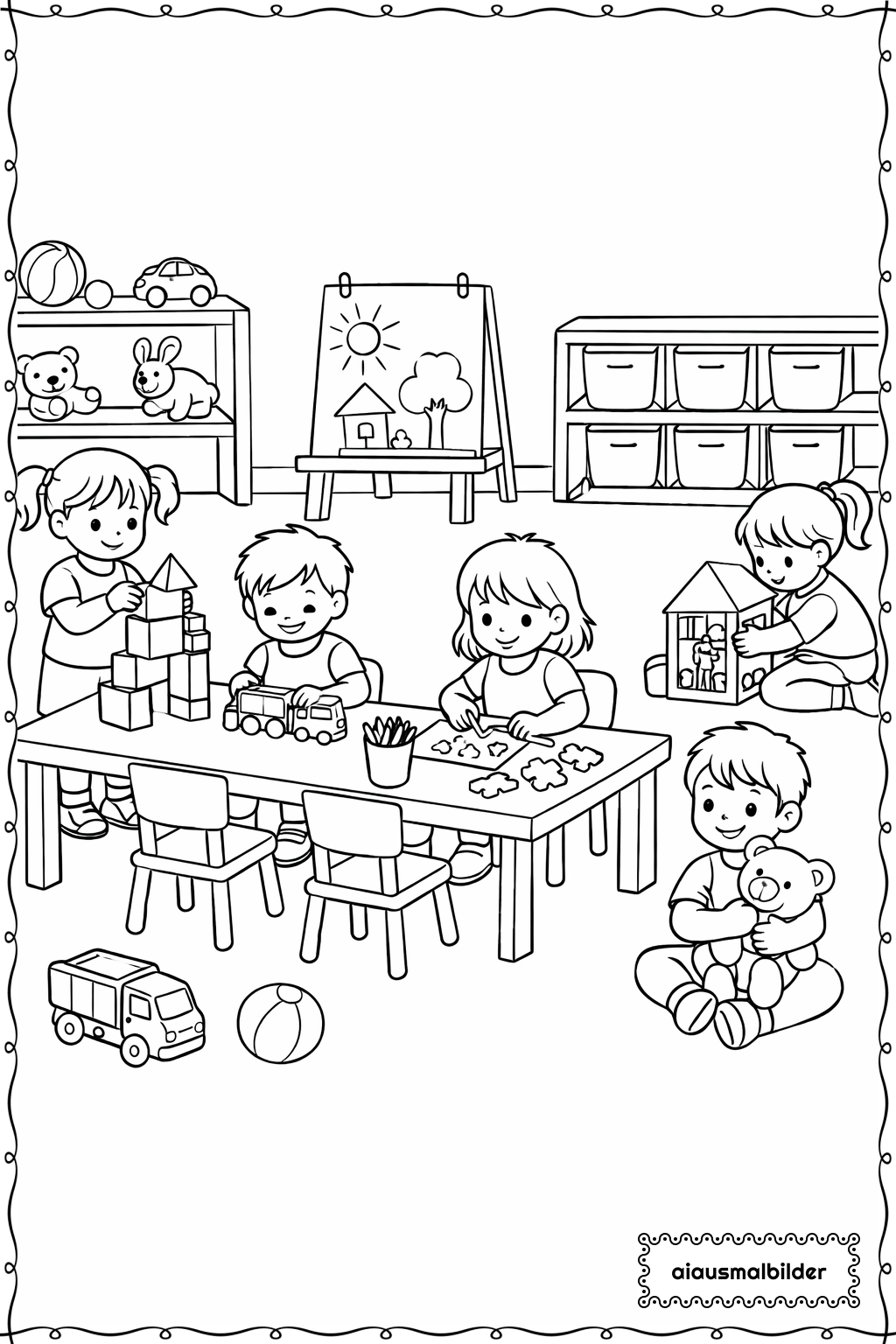  Kinder im Kindergarten Ausmalseite 