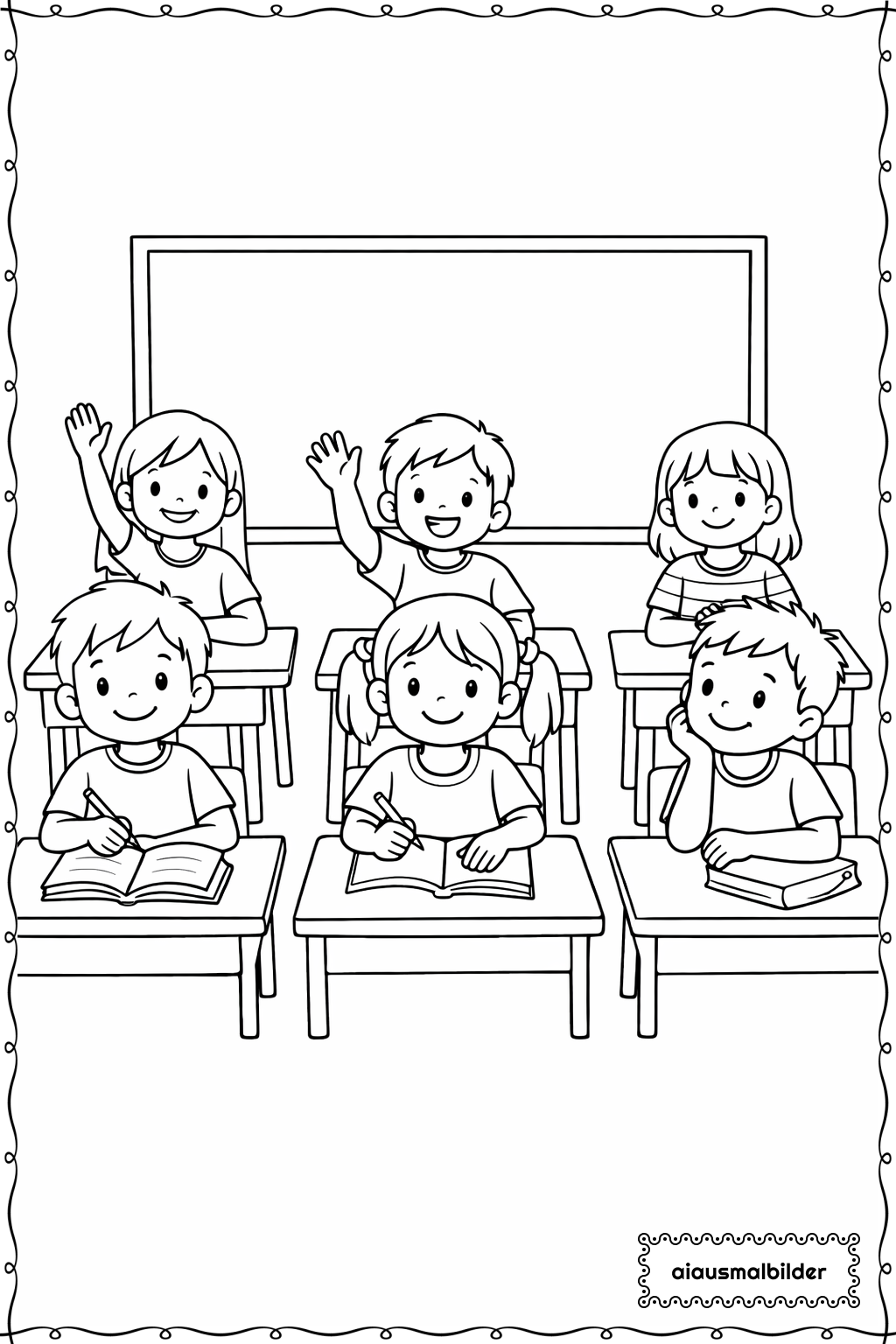  Kinder im Klassenzimmer Ausmalseite 