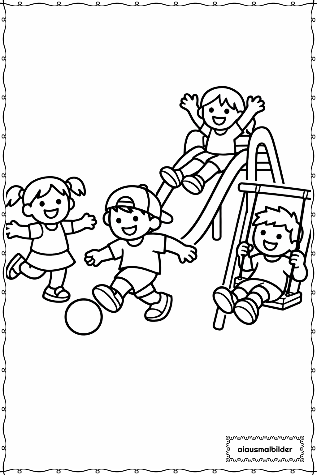  Kinder im Park Ausmalseite 