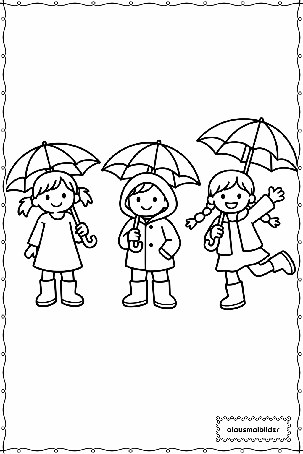  Kinder im Regen Ausmalseite 