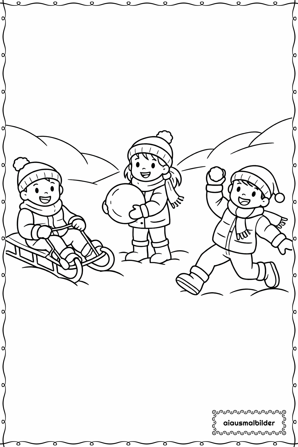  Kinder im Schnee Ausmalseite 