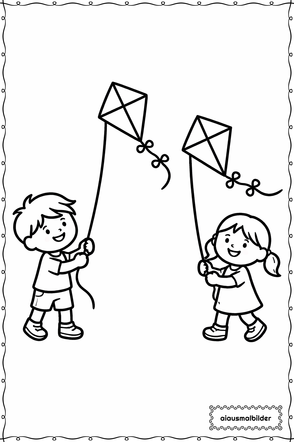  Kinder mit Drachen Ausmalseite 