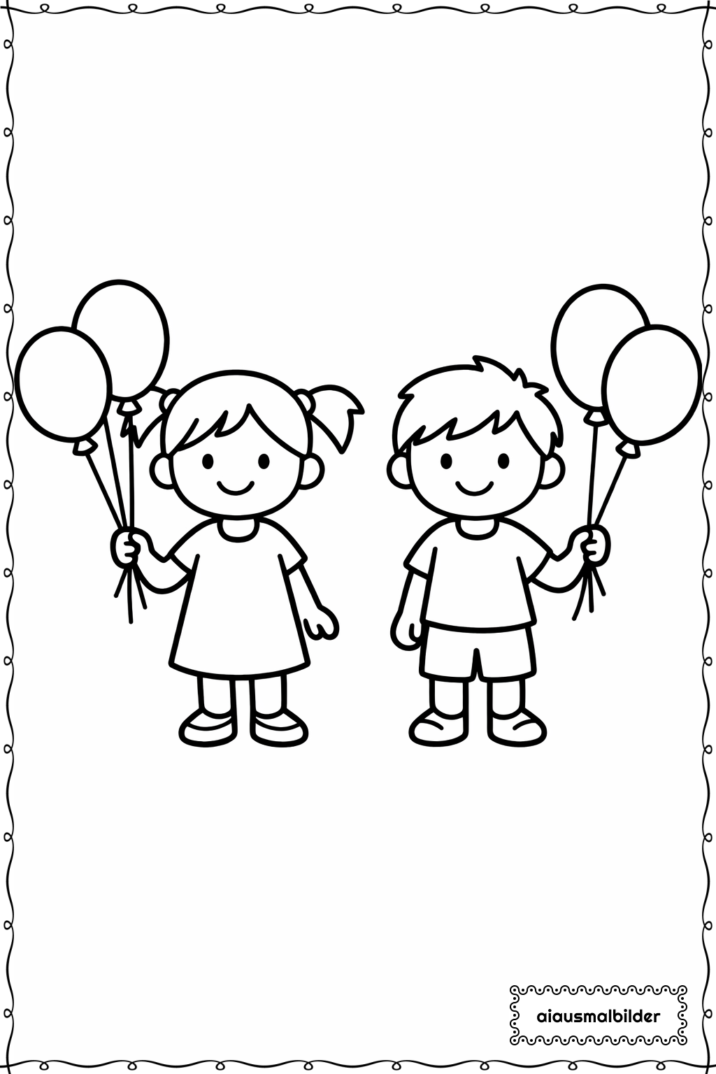  Kinder mit Luftballons Ausmalseite 
