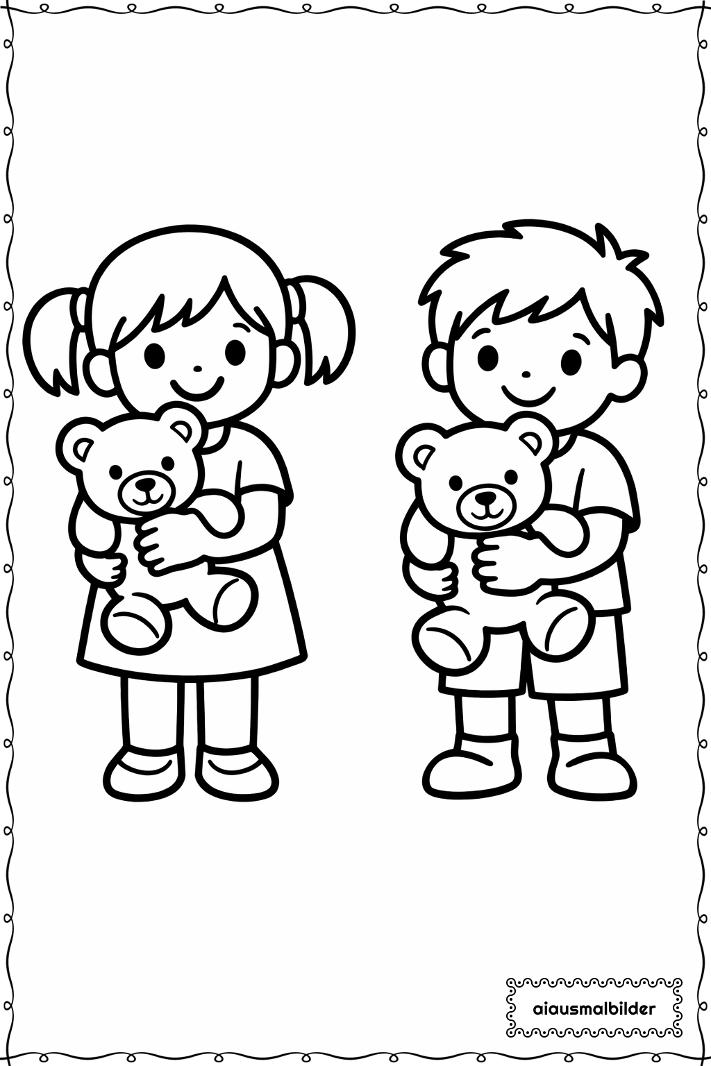  Kinder mit Teddybären Ausmalseite 